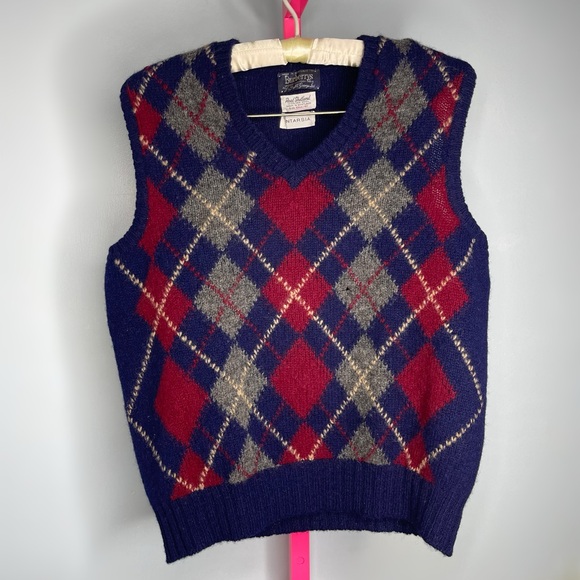 Vintage Burberry Argyle Sweater Vest 100% Wool Knit Preppy Academia Style - Picture 1 of 4